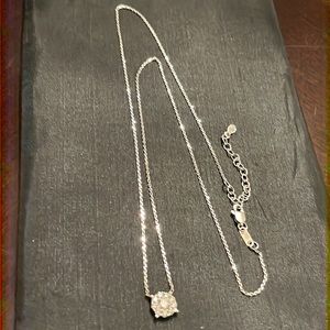 I4kt white gold adjustable necklace and diamond halo/cluster attached pendant